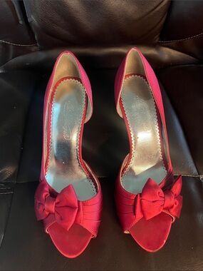 Michaelangelo Women's D'Orsay Pumps Sz 8/5 Maribelle Peep Toe Pink Bow 4" Heel